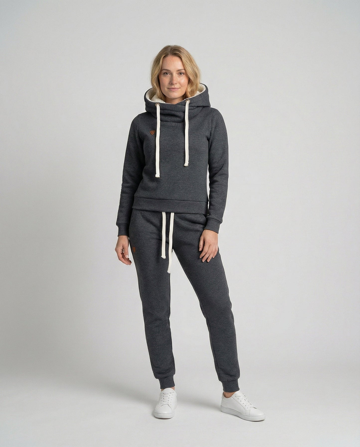 Damen Sportlicher Jogginganzug Warm Fleece Schwarz - Eveloria