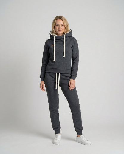 Damen Sportlicher Jogginganzug Warm Fleece Schwarz - Eveloria