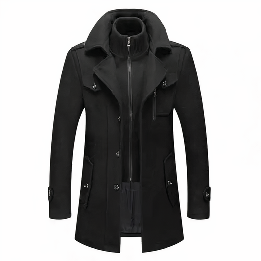 Herren Wintermantel Slim Fit Langer Stehkragen Schwarz - Eveloria