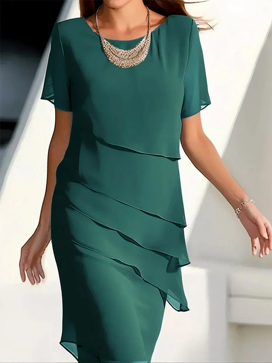 Damen Mehrlagiges Kleid Asymmetrischer Saum Elegantes Abendkleid - Eveloria