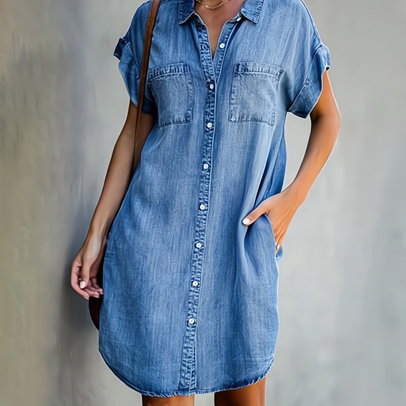 Damen Kurzarm Blusenkleid Mini - Eveloria