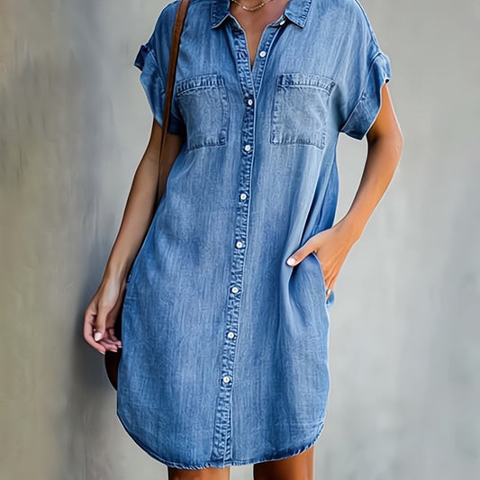 Damen Kurzarm Blusenkleid Mini - Eveloria