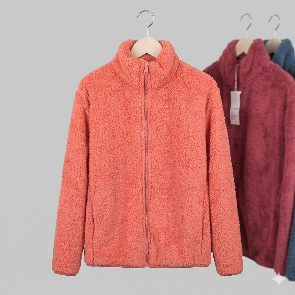 Damen Fleecejacke Flauschig Hochkragen Seitentaschen Eveloria