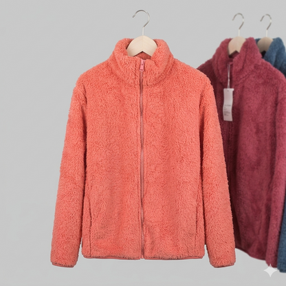 Damen Fleecejacke Flauschig Hochkragen Seitentaschen Eveloria