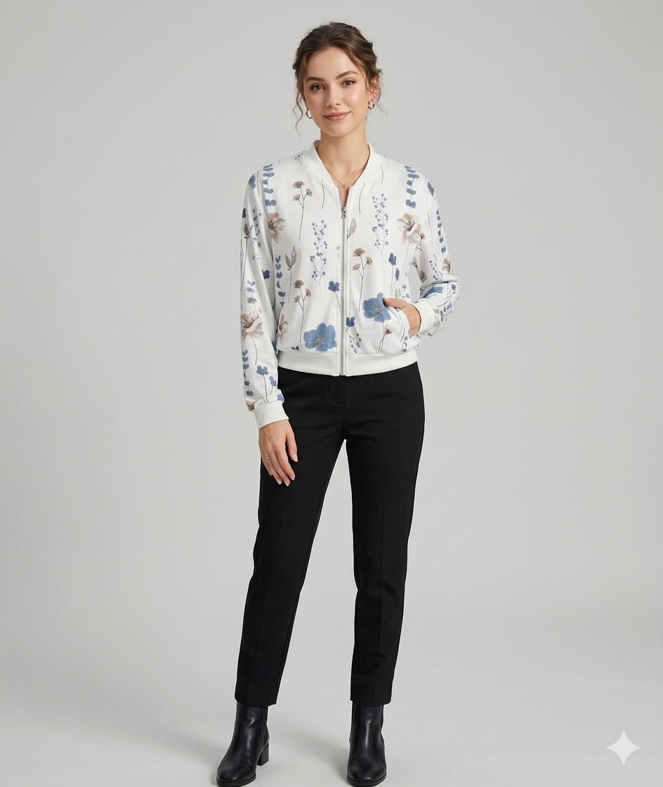 Damen Bomberjacke Florales Design Elastisch Eveloria