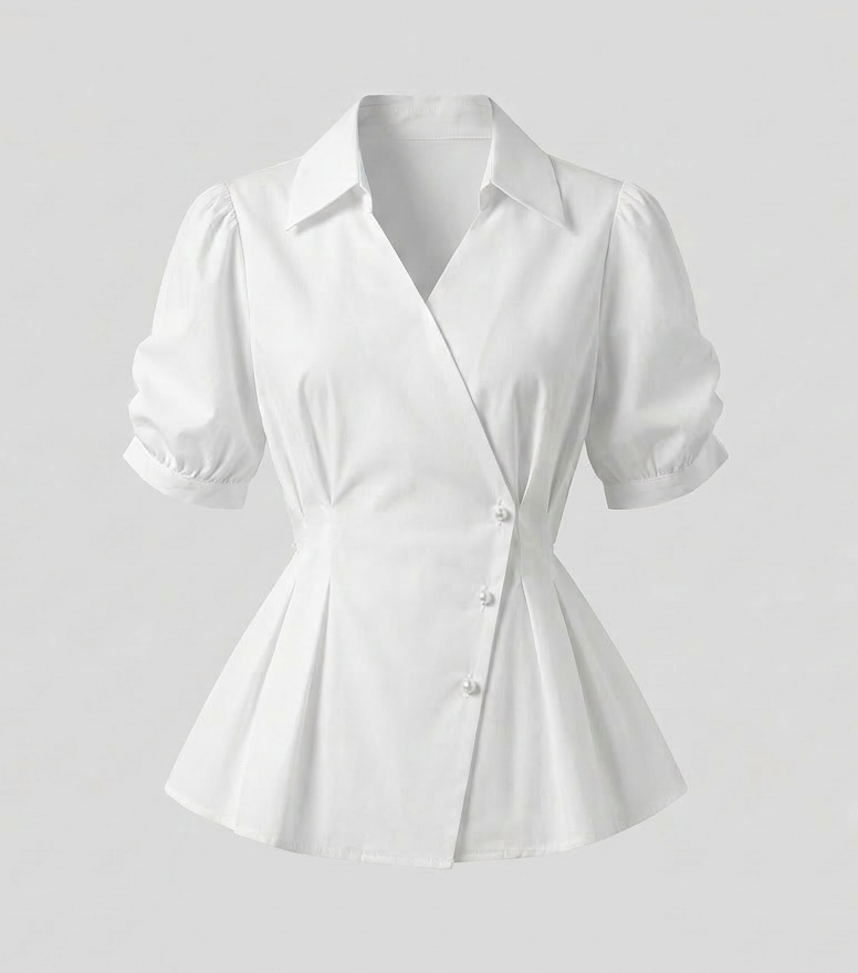 Damen Bluse Puffärmel Taillierte