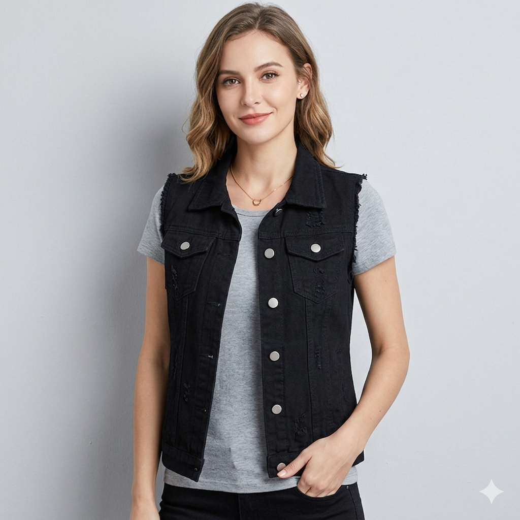 Damen Jeansweste mit Taschen und stylischem Design Eveloria