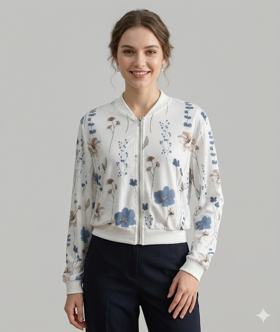 Damen Bomberjacke Florales Design Elastisch Eveloria