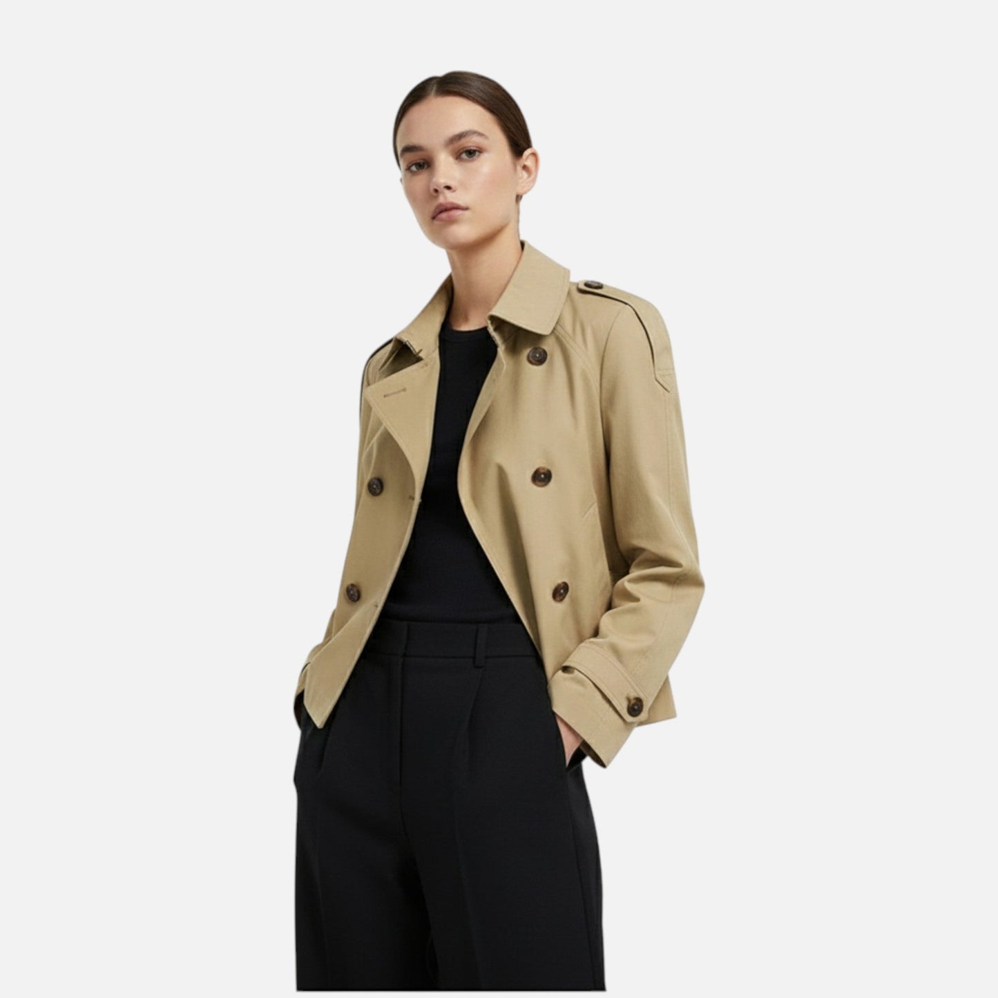 Damen Kurzjacke Stehkragen Bindegürtel