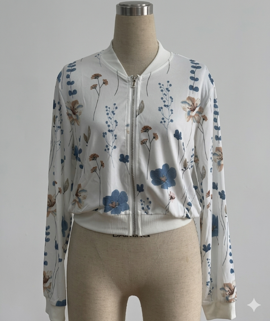 Damen Bomberjacke Florales Design Elastisch Eveloria