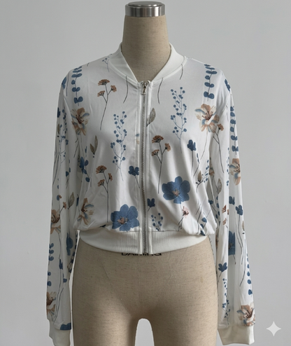 Damen Bomberjacke Florales Design Elastisch Eveloria
