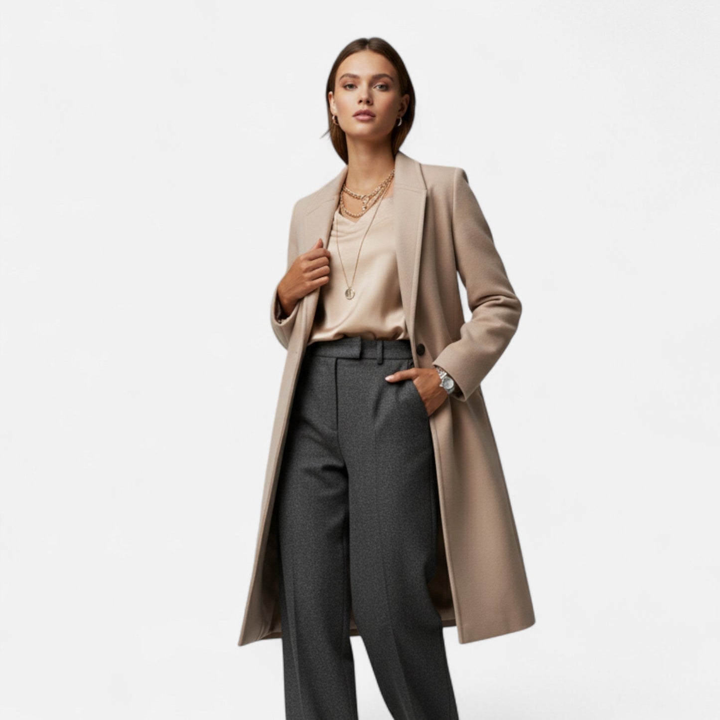 Damen Wintermantel Eleganter Langmantel Einfarbig