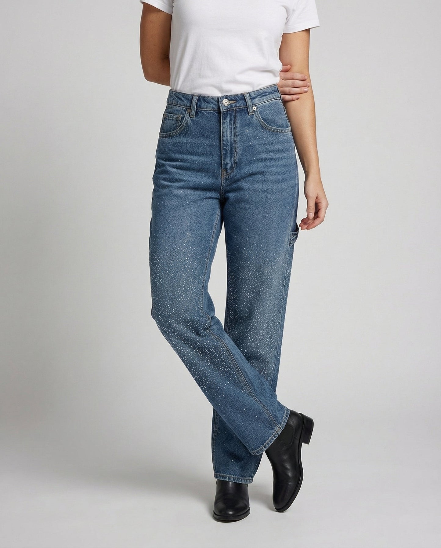 Damen Diamond Jeans Glitzer Effekt