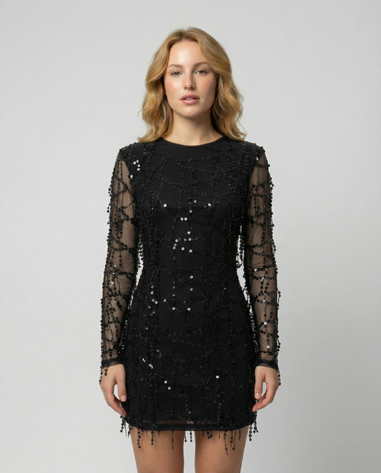 Elegantes Damenkleid mit Fransen und Pailletten - Eveloria