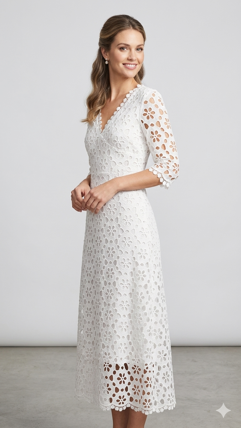 Damen Maxikleid Blumenstickerei V-Ausschnitt Eveloria