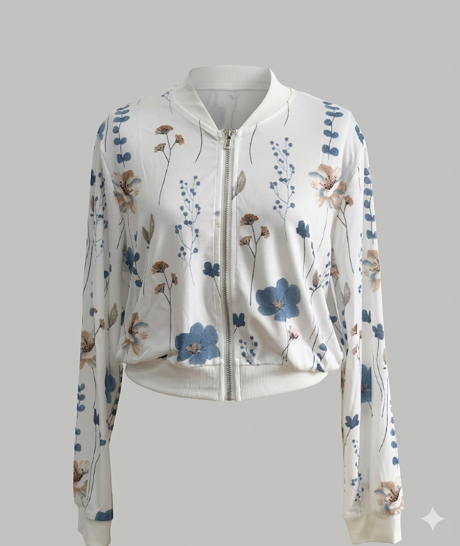 Damen Bomberjacke Florales Design Elastisch Eveloria