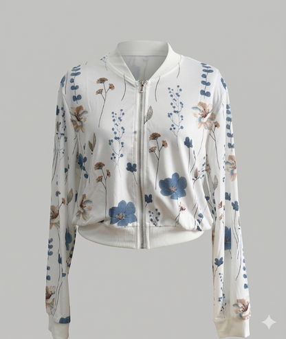 Damen Bomberjacke Florales Design Elastisch Eveloria