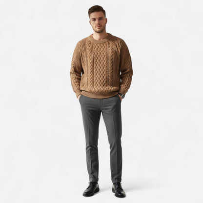 Herren Pullover Strukturiertes Zopfmuster Klassisch Warm Beige