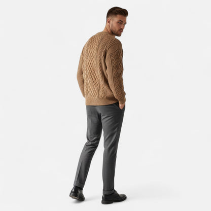 Herren Pullover Strukturiertes Zopfmuster Klassisch Warm Beige