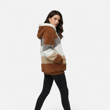 Damen Oversized Jacke mit Kapuze Gestreift