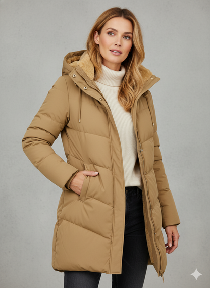 Damen Steppmantel Fleece mit Kapuze