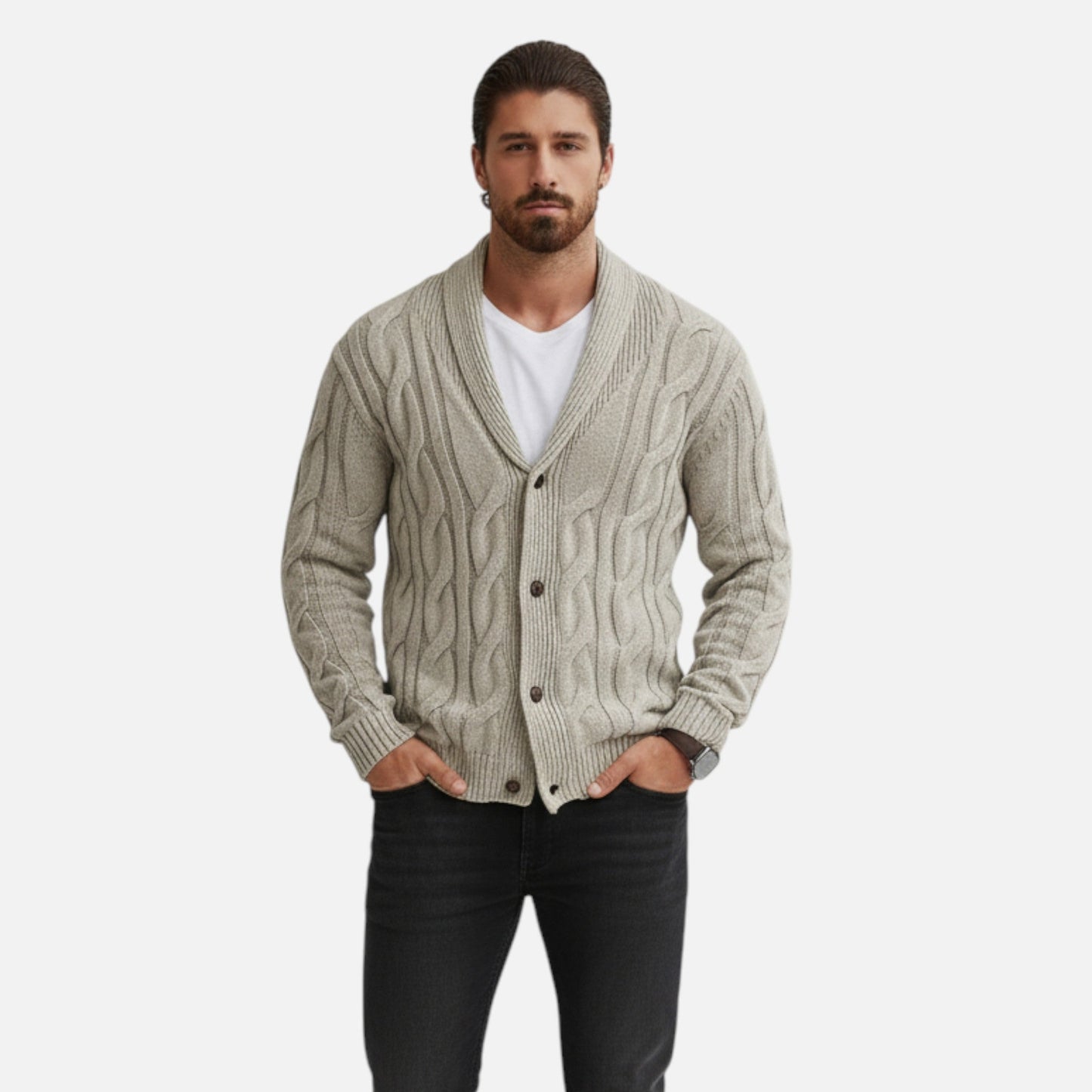 Herren Strickcardigan Klassisch Knöpfe Braun