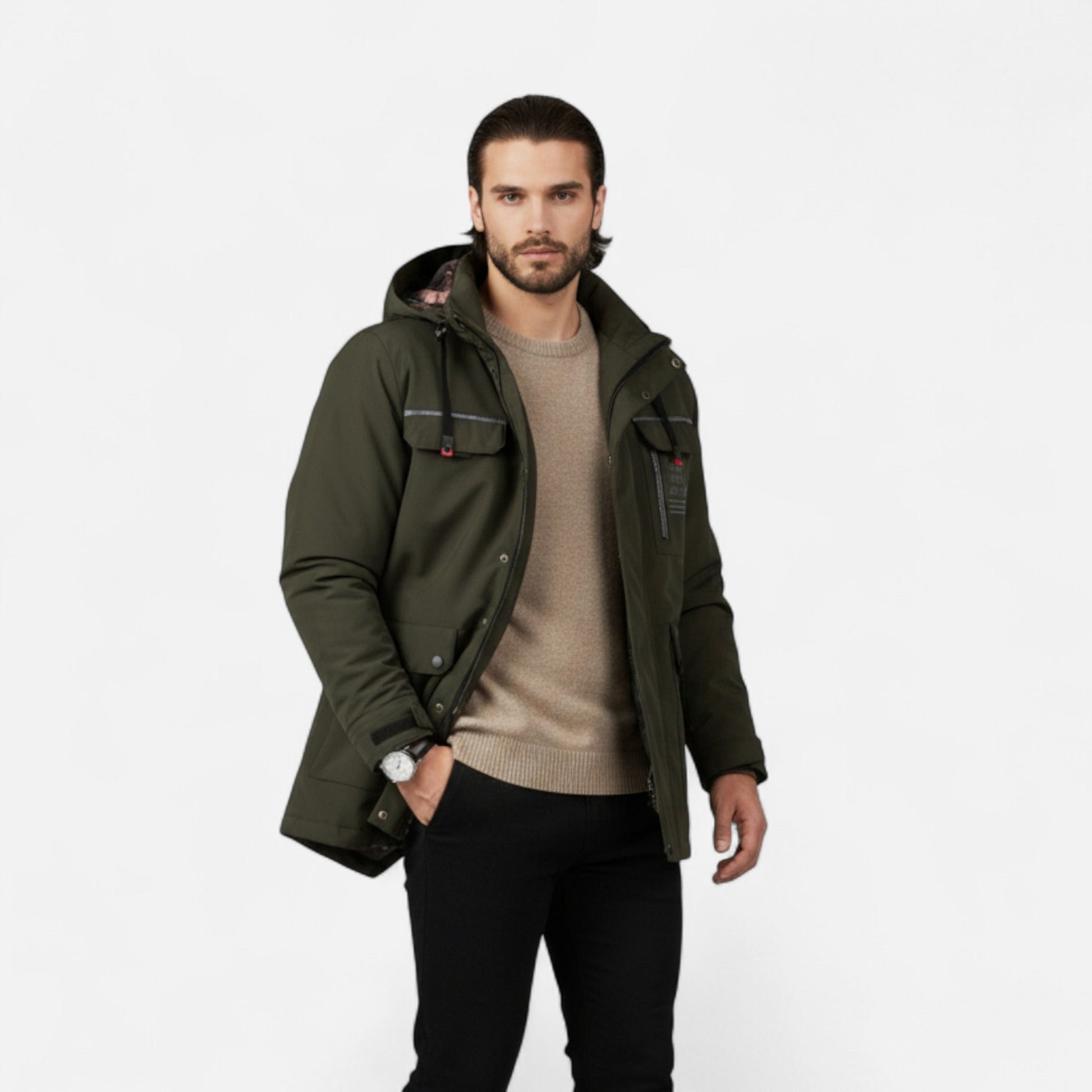 Herren Windbreaker Jacke Leicht Kapuze Schwarz - Eveloria