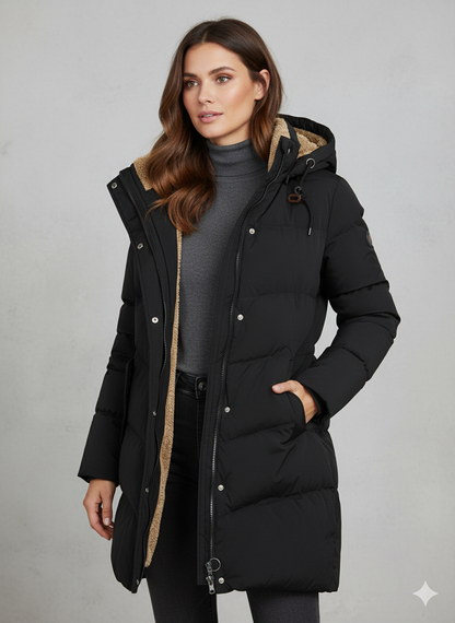 Damen Steppmantel Fleece mit Kapuze