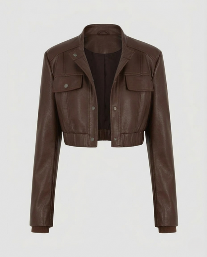 Damen Bikerjacke Kunstleder Schulterpolster