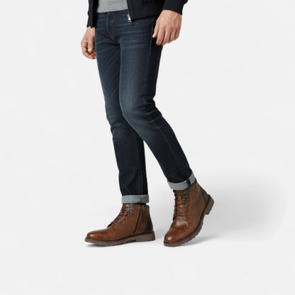 Herren Leder Stiefeletten Vintage Schnürboots Braun