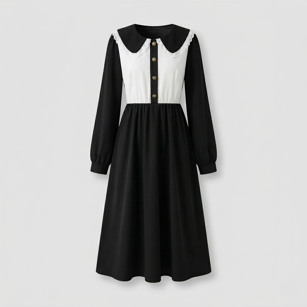 Damen Empire Midikleid mit Rüschenkragen