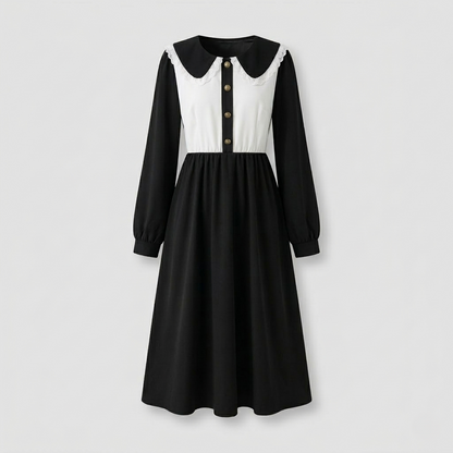 Damen Empire Midikleid mit Rüschenkragen