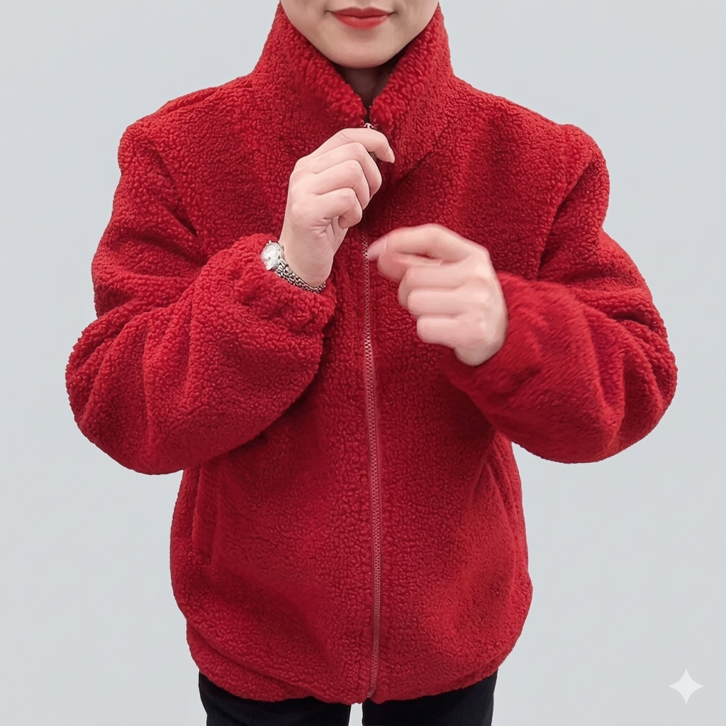Damen Fleecejacke Flauschig Hochkragen Seitentaschen Eveloria