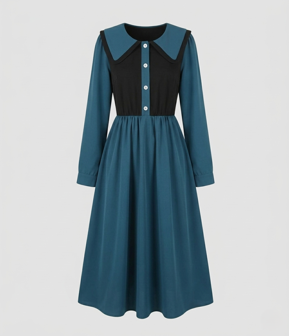 Damen Empire Midikleid mit Rüschenkragen