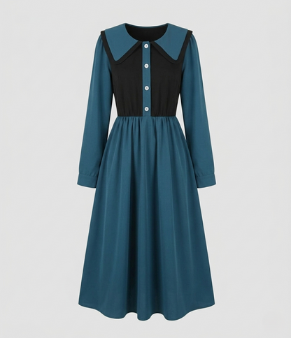 Damen Empire Midikleid mit Rüschenkragen