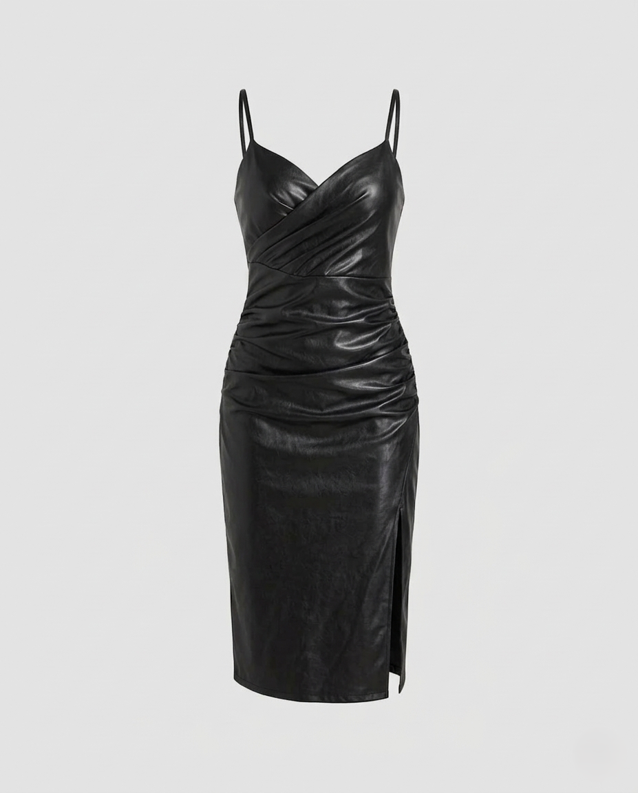 Damen Lederkleid Figurbetont Mit Schlitz