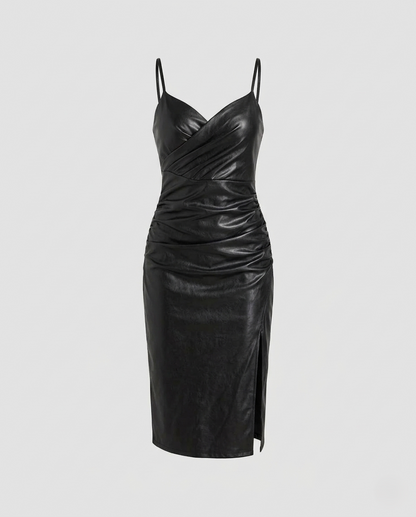 Damen Lederkleid Figurbetont Mit Schlitz