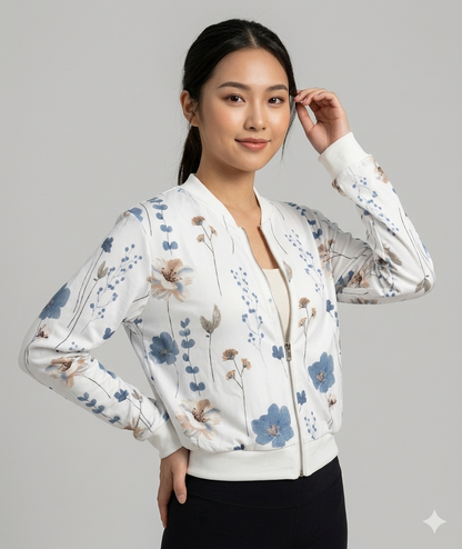 Damen Bomberjacke Florales Design Elastisch Eveloria