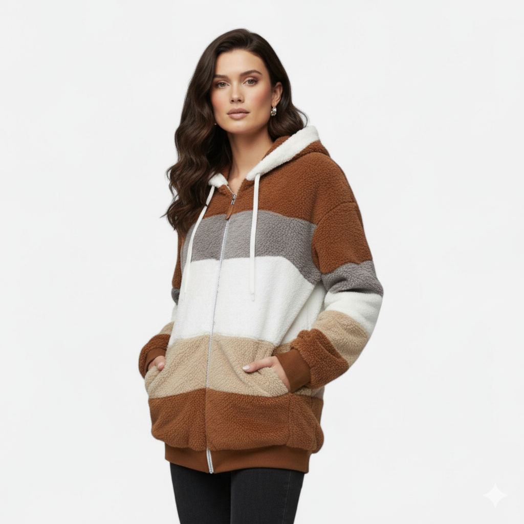 Damen Oversized Jacke mit Kapuze Gestreift - Eveloria