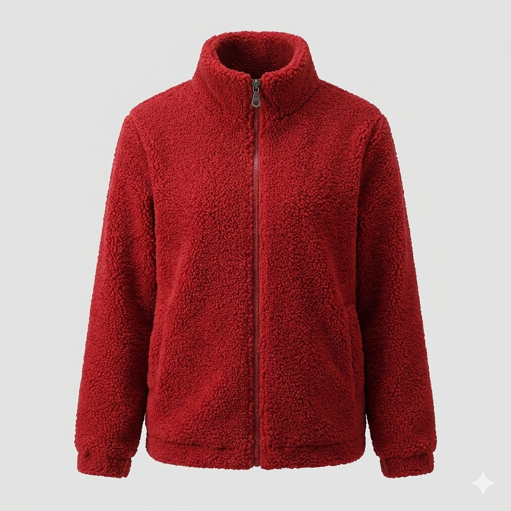 Damen Fleecejacke Flauschig Hochkragen Seitentaschen Eveloria