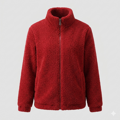 Damen Fleecejacke Flauschig Hochkragen Seitentaschen Eveloria