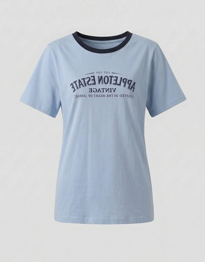 Damen T-Shirt mit Kontrastkragen und Print
