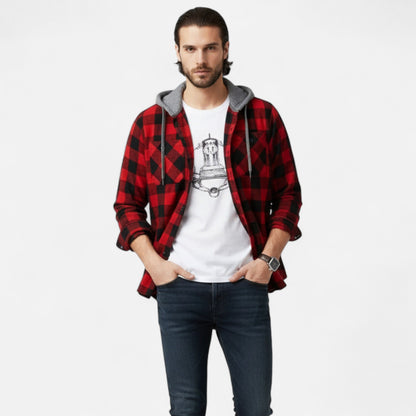Jadon Herren Karo-Hoodie Knopfleiste Kordelzug