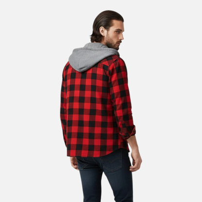 Jadon Herren Karo-Hoodie Knopfleiste Kordelzug