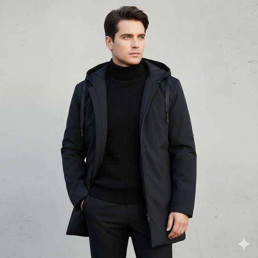 Herren Winterjacke Kapuze Reißverschluss Wind- und Wasserdicht Schwarz - Eveloria