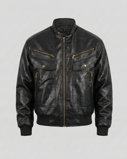 Herren Lederjacke Biker Blouson Stehkragen