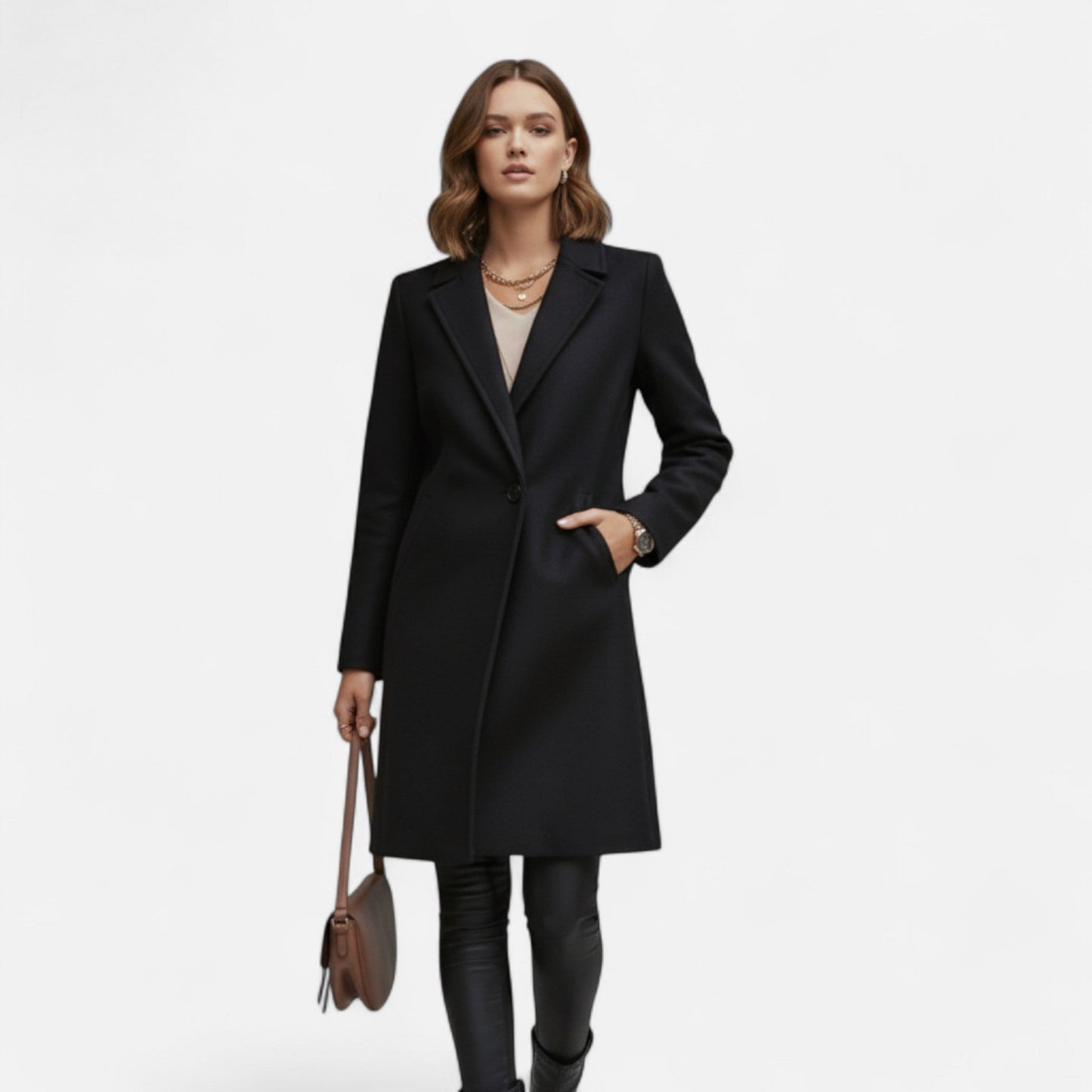Damen Wintermantel Eleganter Langmantel Einfarbig