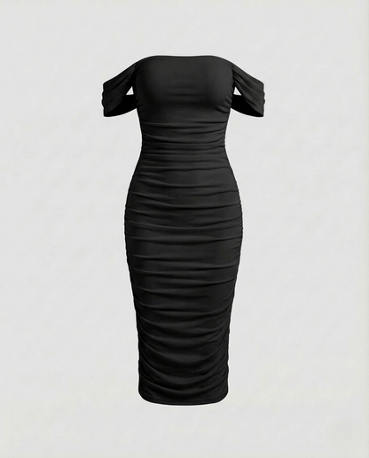 Damen Midikleid Raffung Carmen