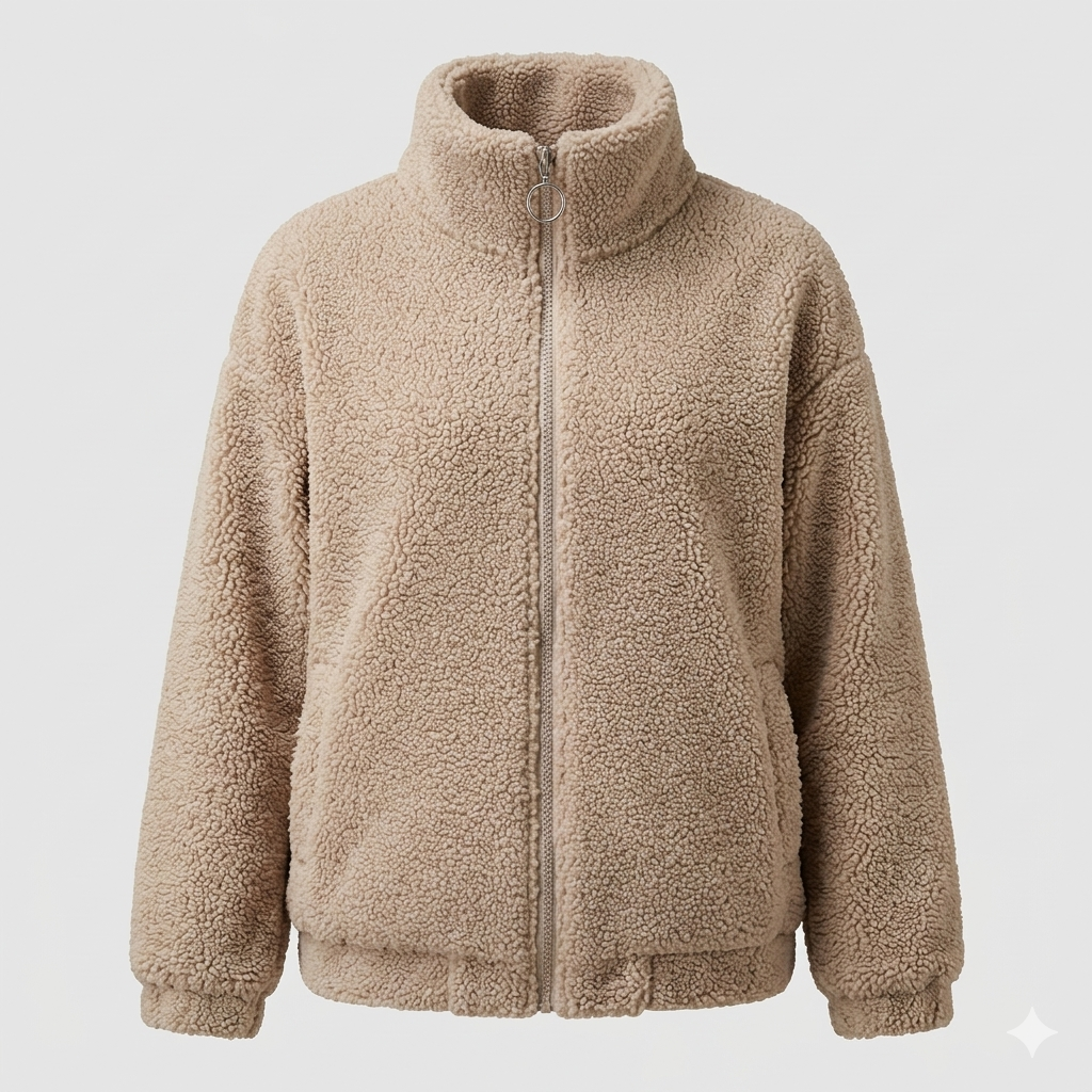 Damen Fleecejacke Flauschig Hochkragen Seitentaschen Eveloria