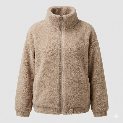 Damen Fleecejacke Flauschig Hochkragen Seitentaschen Eveloria